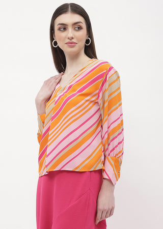 Madame Striped Pink V-Neck Top