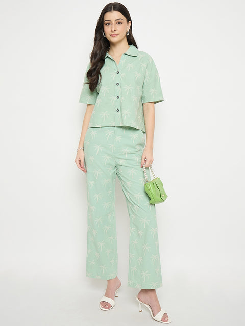 Madame Mint Cotton Co-ord Set with Printed Top