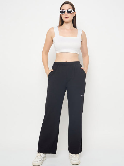 mSECRET Pleated Wide Leg Cotton Blend Black Track Bottoms