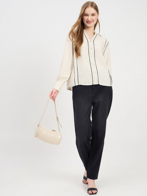 Madame Lace Detail Rayon Blend Beige Top
