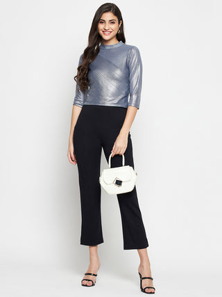 Madame Shimmering Asymmetrical Seam Detail Grey Top
