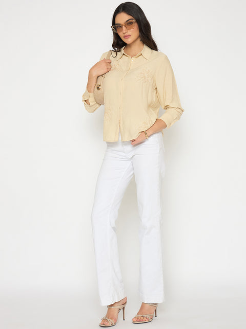 Madame Embellished Beige Rayon Blend Shirt