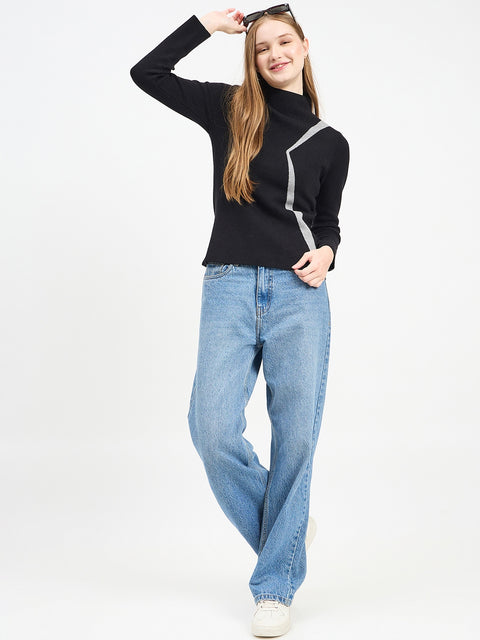Madame Designer Detail Black Knit Top