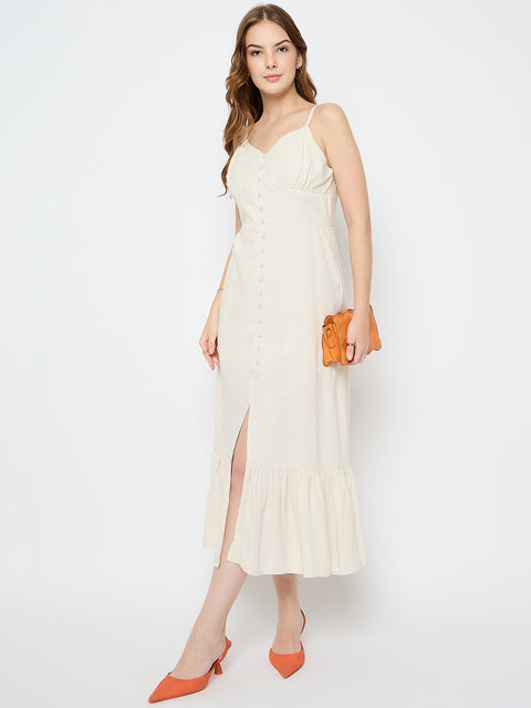 Madame Sleeveless Tiered Off White Maxi Rayon Dress