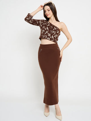 Madame Printed Top and Maxi Skirt Brown Co-ord Set