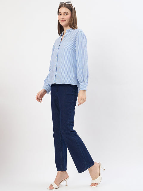 Madame Sky Blue Textured Shirt