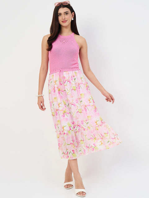 Madame Pink Halter Neck Tencel Midi Dress