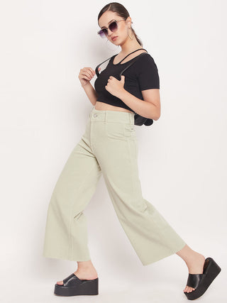 Madame Mint Green High Waist Wide Leg Ankle Length Jeans