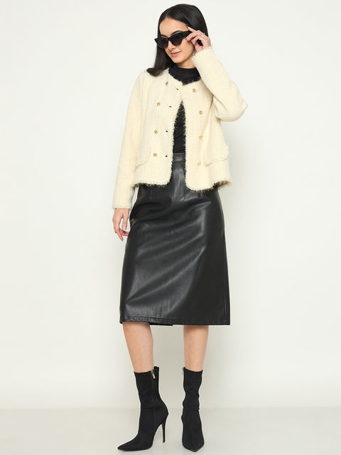 Madame White Cardigan with Buttons and front pockets