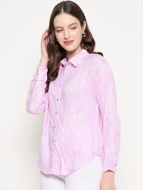 Madame Abstract Print Shirt Collar Purple Shirt
