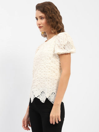 Madame Textured Off-White Embellished Top
