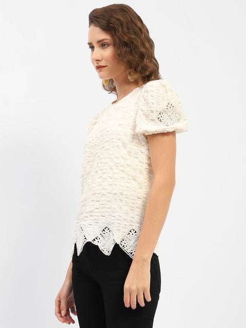 Madame Textured Off-White Embellished Top