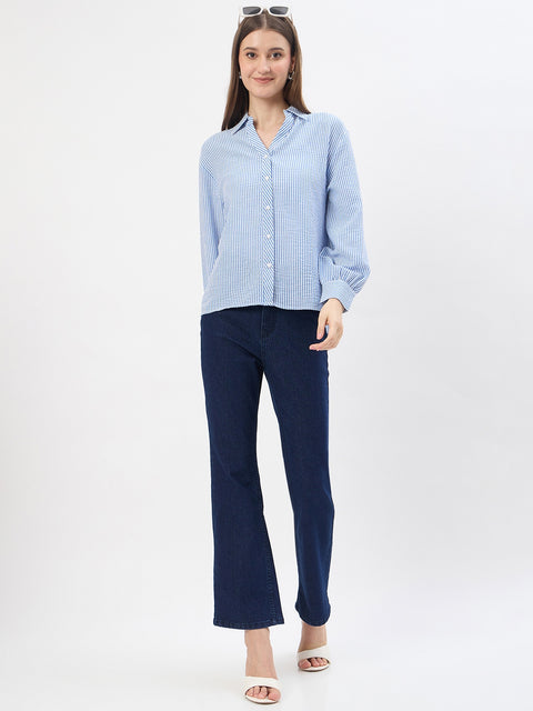 Madame Dark Blue Cotton Flared Jeans
