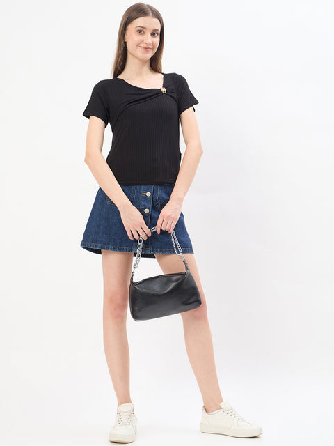 Madame Black Rayon Drape Top