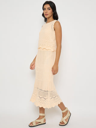 Madame Shanaya Kapoor Semi Sheer Top and Skirt Peach Cotton Co-ord Set