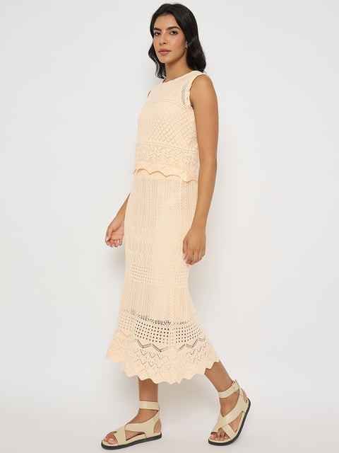 Madame Semi Sheer Top and Skirt Peach Cotton Co-ord Set