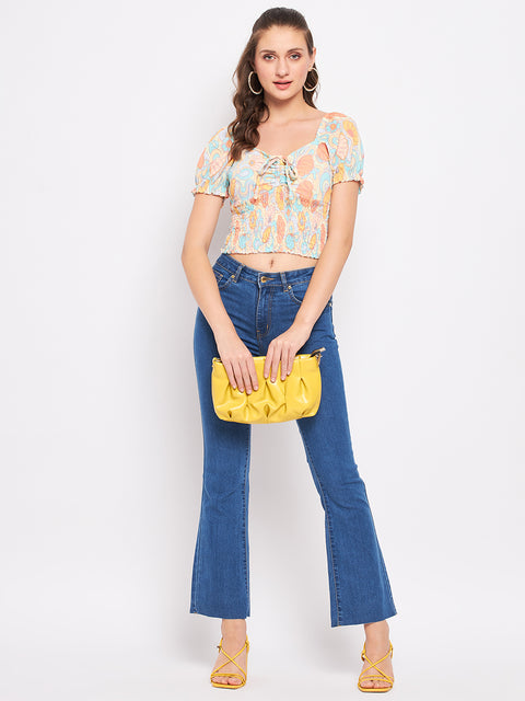 Madame Floral Sweetheart Neckline Crop Top