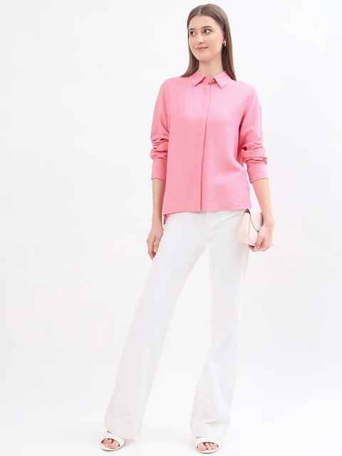 Madame Textured Pink Rayon Blend Shirt