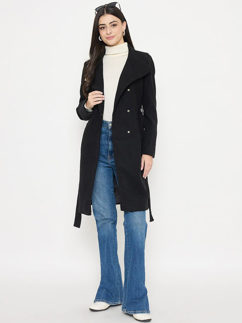 Madame Solid Black Long Coat