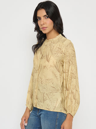 Madame Textured Botanical Print Mustard Yellow Top