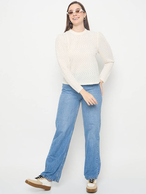 Madame Lace and Textured Off White Top