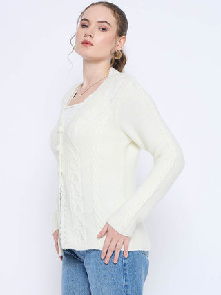 Madame Off White Cable Knit Acrylic Sweater