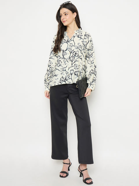 Madame Black Rayon Blend Printed Top