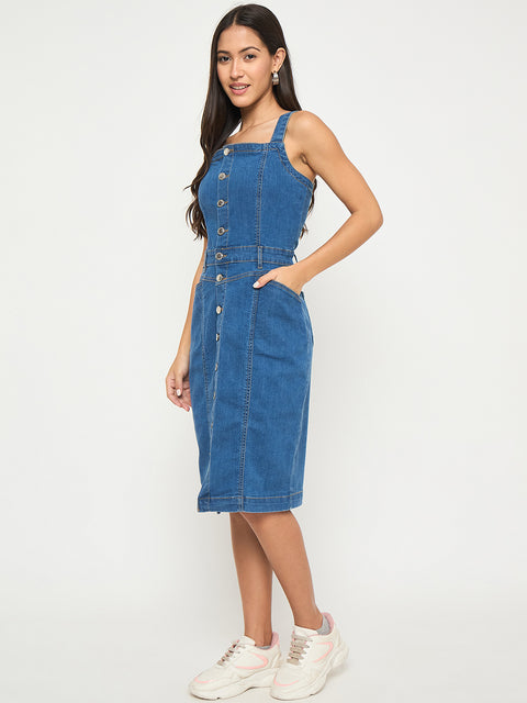 Madame Divided Buttoned Mid Blue Denim Mini Bodycon Dress