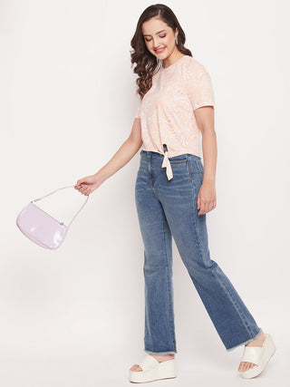 Madame Light Blue Fade Raw Hem Flared Jeans