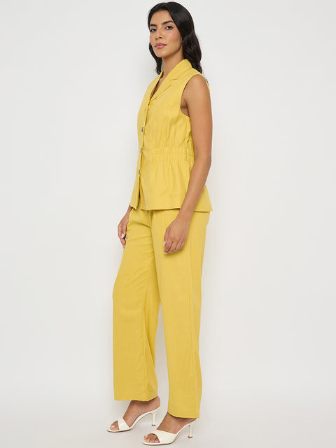 Madame Mustard Yellow Sleeveless Vest and Trousers Co-ord Set