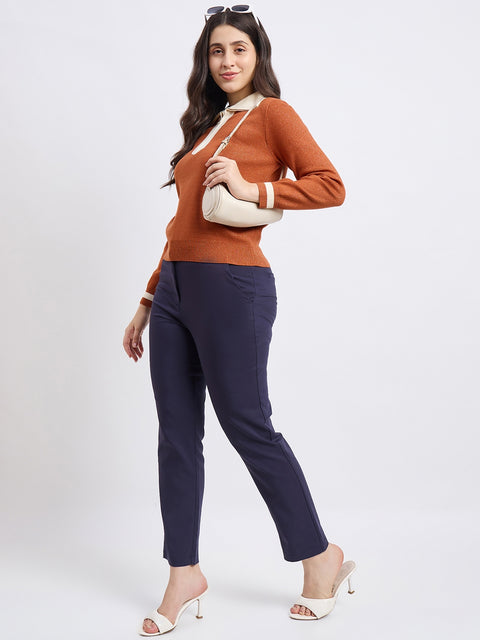 Madame Navy Cotton Blend Trousers