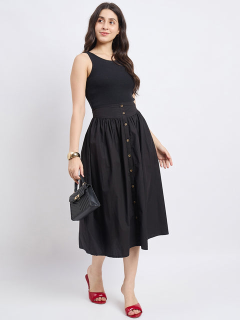 Madame Black Smocked Cotton Skirt
