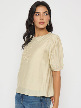 Madame Embellished Rayon Blend Beige Top