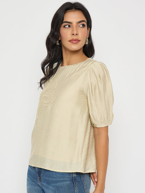 Madame Embellished Rayon Blend Beige Top