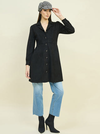 Madame Suede Blazer Dress with Embellished Button Details