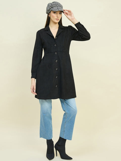 Madame Suede Blazer Dress with Embellished Button Details