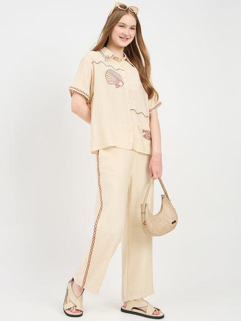 Madame Embroidered Beige Co-ord Set