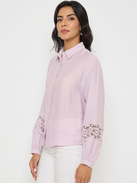Madame Lace Detailed Lilac Nylon Blend Shirt