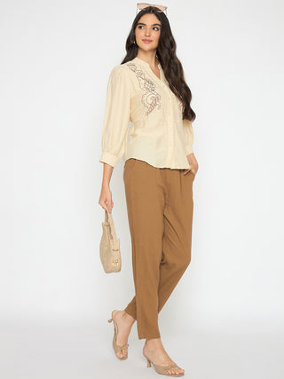 Madame Embroidered Lace Detailed Beige Top