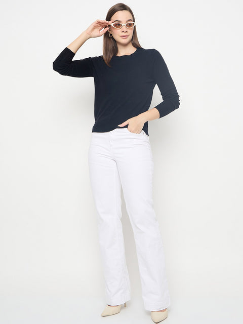 Madame Solid Black Pullover Sweater