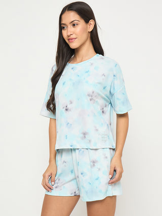 mSECRET Tie and Dye Top and Bottom Aqua Blue Night Suit