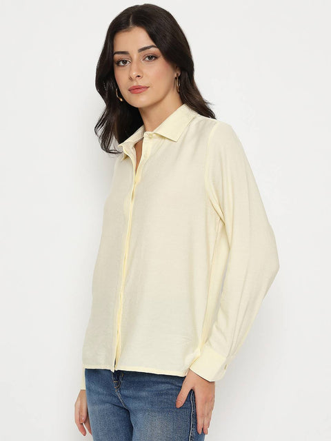 Madame Solid Cream Rayon Blend Shirt
