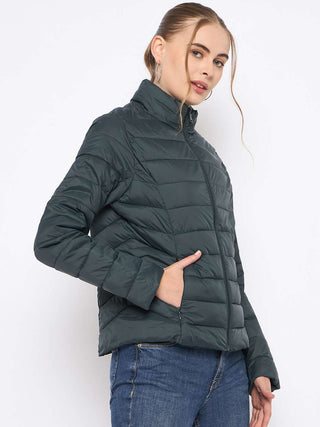 Madame Quilted Bottle Green Puffer Jacket