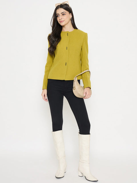 Madame Round Neck Green Short Coat
