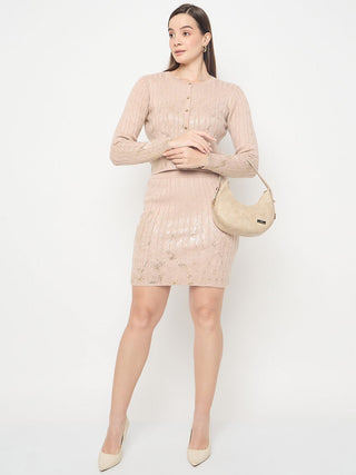 Madame Buttoned Top and Mini Skirt Peach Co-ord Set