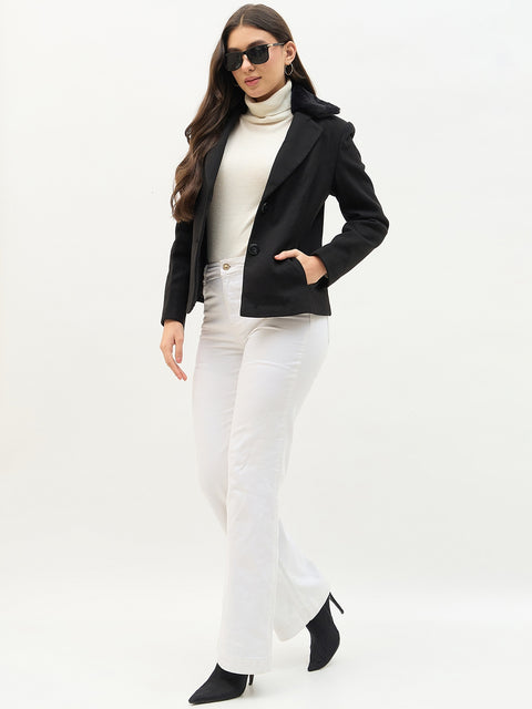 Madame Faux Fur Collar Black Coat