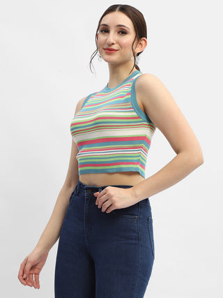 Madame Striped Airforce Blue Tank Top