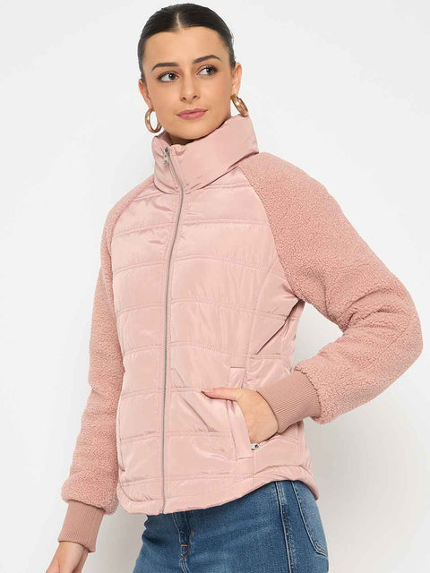 Madame Raglan Sleeved Quilted Dusty Pink Short Jacket