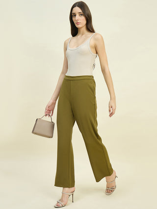 Madame Solid Olive Straight Fit Trousers