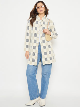 Madame Colorblock Mandarin Collar Long Cardigan